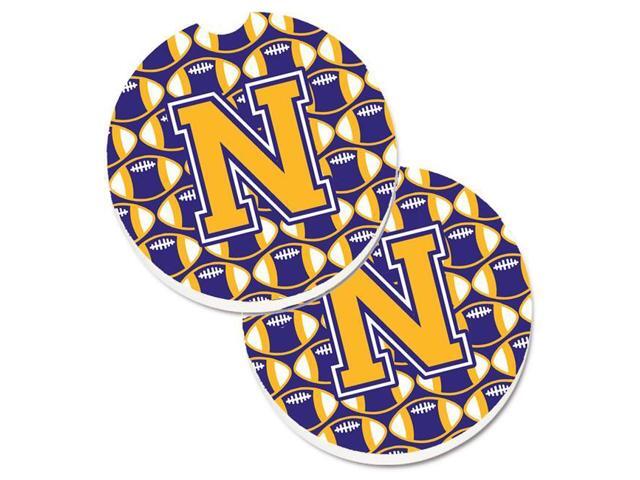 Carolines Treasures CJ1064-NCARC Letter N Football Purple & Gold Set of 2 Cup Holder Car Coaster