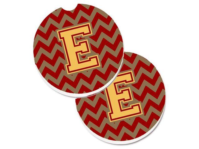 Carolines Treasures CJ1048-ECARC Letter E Chevron Garnet & Gold Set of 2 Cup Holder Car Coaster
