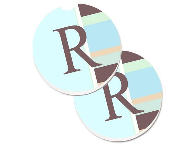 Carolines Treasures CJ1003-RCARC Letter R Initial Monogram Blue Stripes Set of 2 Cup Holder Car Coaster