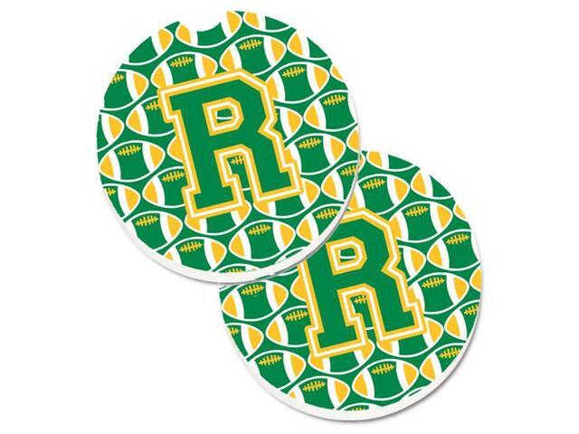 Carolines Treasures CJ1069-RCARC Letter R Football Green & Gold Set of 2 Cup Holder Car Coaster