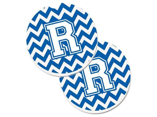 Carolines Treasures CJ1045-RCARC Letter R Chevron Blue & White Set of 2 Cup Holder Car Coaster