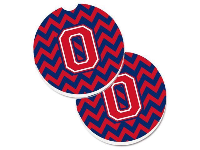 Carolines Treasures CJ1054-OCARC Letter O Chevron Yale Blue & Crimson Set of 2 Cup Holder Car Coaster