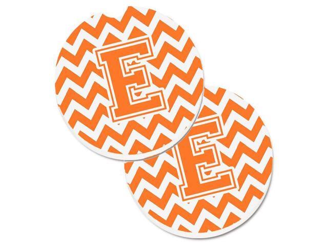 Carolines Treasures CJ1046-ECARC Letter E Chevron Orange & White Set of 2 Cup Holder Car Coaster
