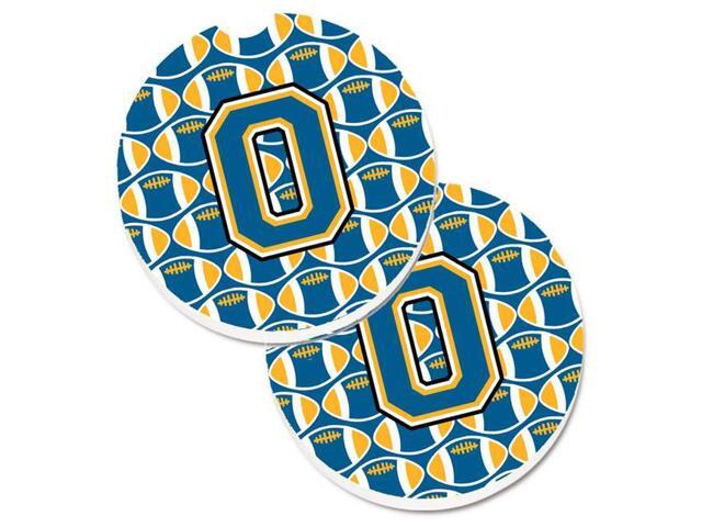 Carolines Treasures CJ1077-OCARC Letter O Football Blue & Gold Set of 2 Cup Holder Car Coaster