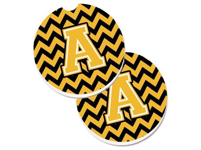 Carolines Treasures CJ1053-ACARC Letter A Chevron Black & Gold Set of 2 Cup Holder Car Coaster