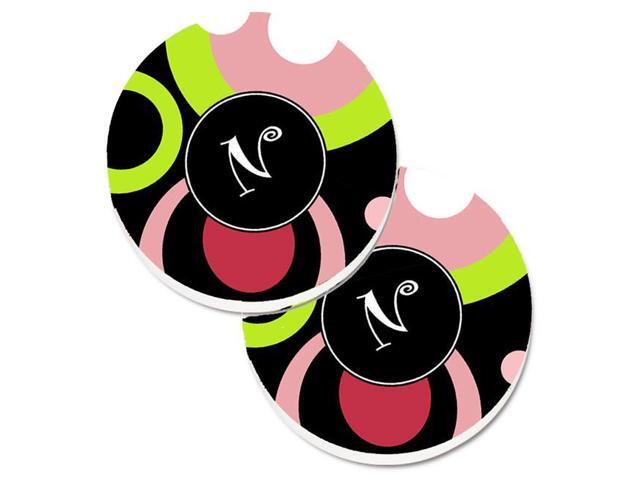 Carolines Treasures AM1002-NCARC Letter N Monogram Retro in Black Set of 2 Cup Holder Car Coaster
