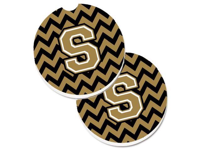 Carolines Treasures CJ1050-SCARC Letter S Chevron Black & Gold Set of 2 Cup Holder Car Coaster