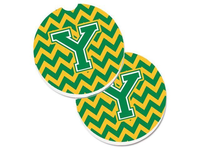 Carolines Treasures CJ1059-YCARC Letter Y Chevron Green & Gold Set of 2 Cup Holder Car Coaster