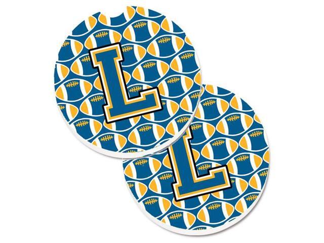 Carolines Treasures CJ1077-LCARC Letter L Football Blue & Gold Set of 2 Cup Holder Car Coaster