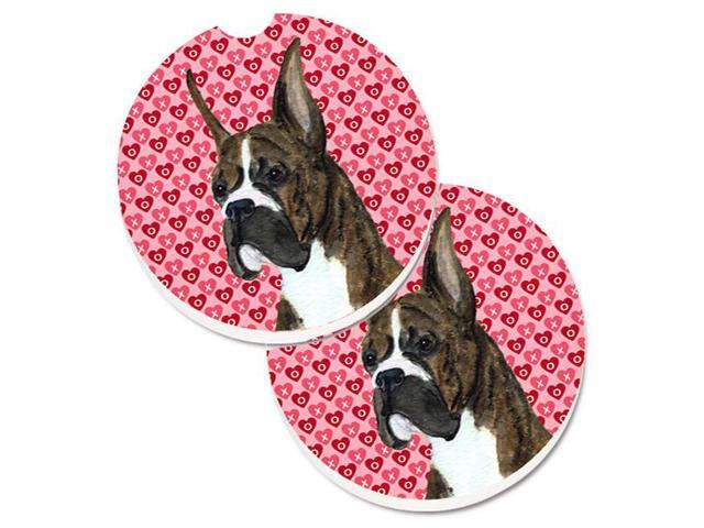 Carolines Treasures SS4508CARC Boxer Hearts Love & Valentines Day Portrait Set of 2 Cup Holder Car Coaster