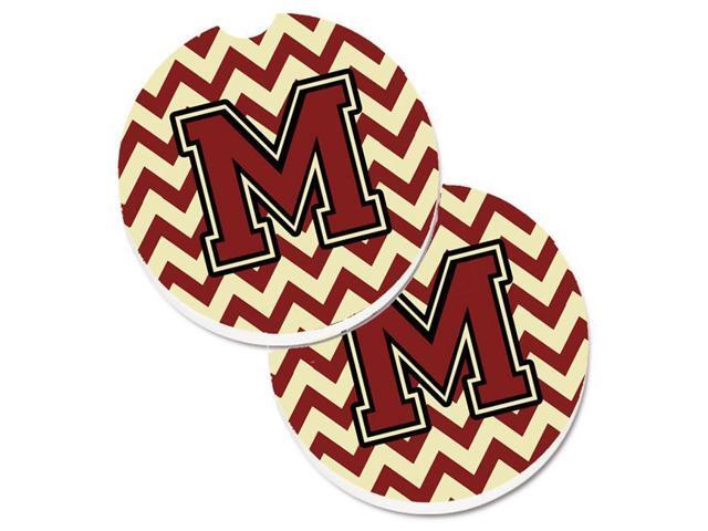 Carolines Treasures CJ1061-MCARC Letter M Chevron Maroon & Gold Set of 2 Cup Holder Car Coaster