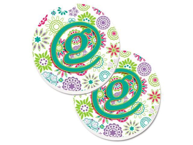 Carolines Treasures CJ2011-GCARC Letter G Flowers Pink & Teal Green Initial Set of 2 Cup Holder Car Coaster