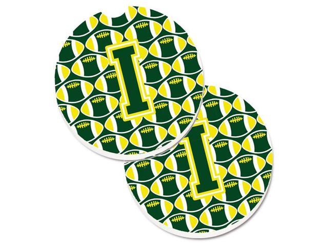 Carolines Treasures CJ1075-ICARC Letter I Football Green & Yellow Set of 2 Cup Holder Car Coaster
