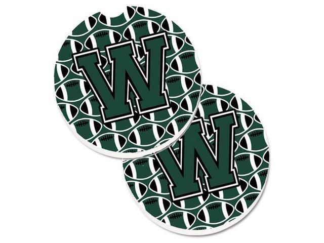 Carolines Treasures CJ1071-WCARC Letter W Football Green & White Set of 2 Cup Holder Car Coaster