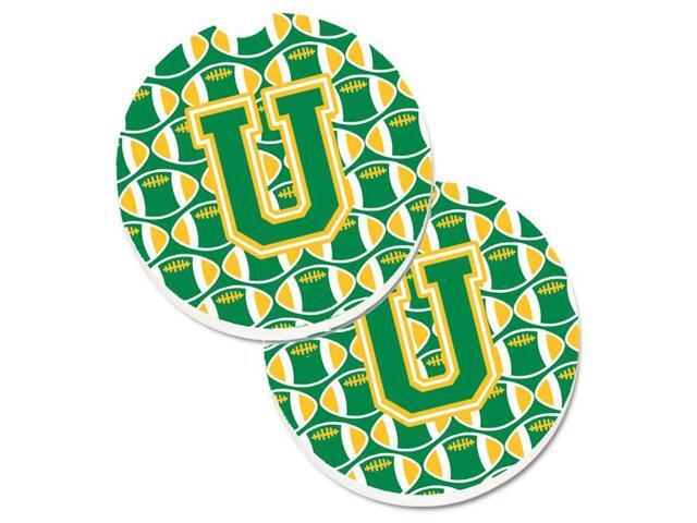 Carolines Treasures CJ1069-UCARC Letter U Football Green & Gold Set of 2 Cup Holder Car Coaster