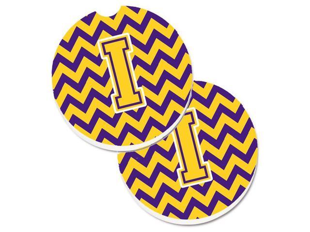 Carolines Treasures CJ1041-ICARC Letter I Chevron Purple & Gold Set of 2 Cup Holder Car Coaster