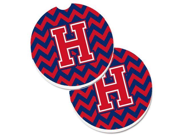 Carolines Treasures CJ1054-HCARC Letter H Chevron Yale Blue & Crimson Set of 2 Cup Holder Car Coaster