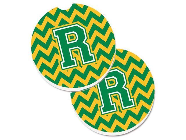 Carolines Treasures CJ1059-RCARC Letter R Chevron Green & Gold Set of 2 Cup Holder Car Coaster
