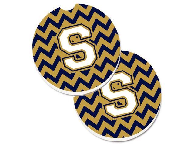 Carolines Treasures CJ1057-SCARC Letter S Chevron Navy Blue & Gold Set of 2 Cup Holder Car Coaster