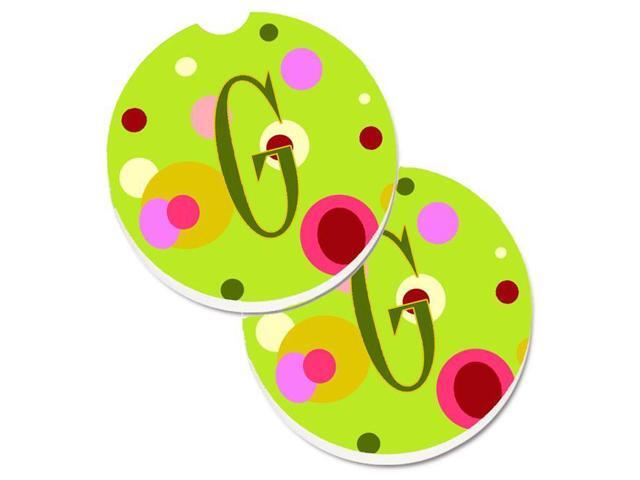 Carolines Treasures CJ1010-GCARC Letter G Monogram Lime Green Set of 2 Cup Holder Car Coaster