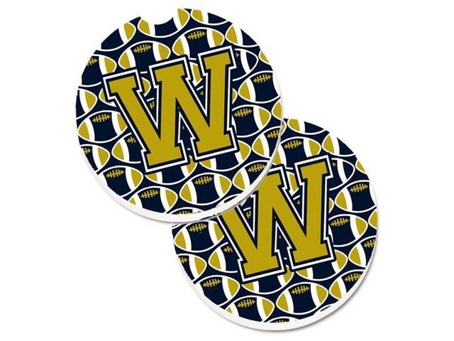 Carolines Treasures CJ1074-WCARC Letter W Football Blue & Gold Set of 2 Cup Holder Car Coaster