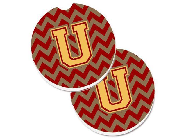 Carolines Treasures CJ1048-UCARC Letter U Chevron Garnet & Gold Set of 2 Cup Holder Car Coaster