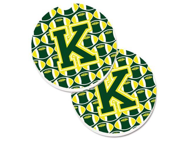 Carolines Treasures CJ1075-KCARC Letter K Football Green & Yellow Set of 2 Cup Holder Car Coaster