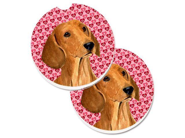 Carolines Treasures SS4487CARC Dachshund Hearts Love & Valentines Day Portrait Set of 2 Cup Holder Car Coaster
