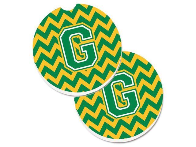 Carolines Treasures CJ1059-GCARC Letter G Chevron Green & Gold Set of 2 Cup Holder Car Coaster