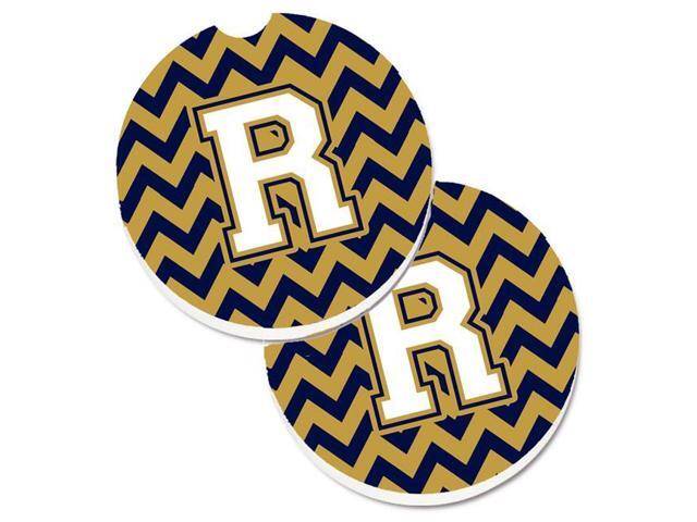 Carolines Treasures CJ1057-RCARC Letter R Chevron Navy Blue & Gold Set of 2 Cup Holder Car Coaster