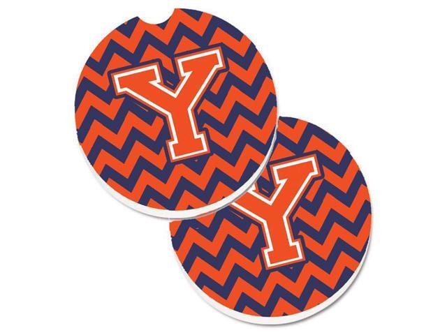 Carolines Treasures CJ1042-YCARC Letter Y Chevron Orange & Blue Set of 2 Cup Holder Car Coaster