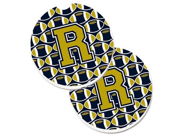 Carolines Treasures CJ1074-RCARC Letter R Football Blue & Gold Set of 2 Cup Holder Car Coaster