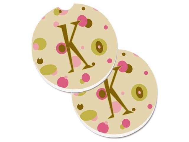 Carolines Treasures CJ1004-KCARC Letter K Initial Monogram Tan Dots Set of 2 Cup Holder Car Coaster