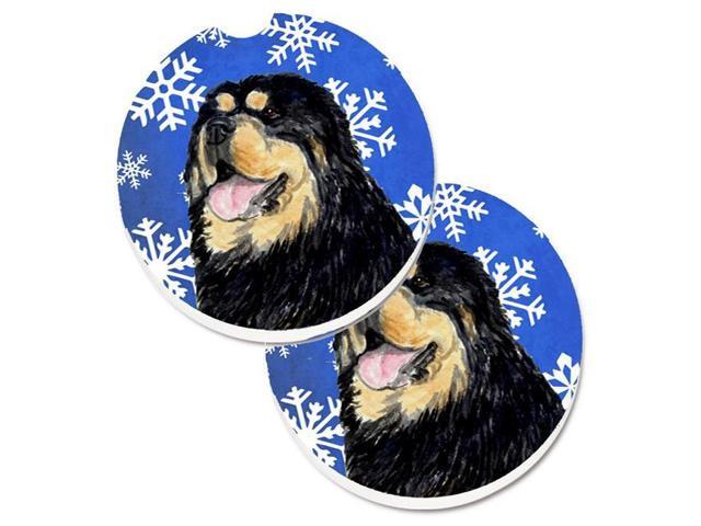 Carolines Treasures SS4650CARC Tibetan Mastiff Winter Snowflakes Holiday Set of 2 Cup Holder Car Coaster