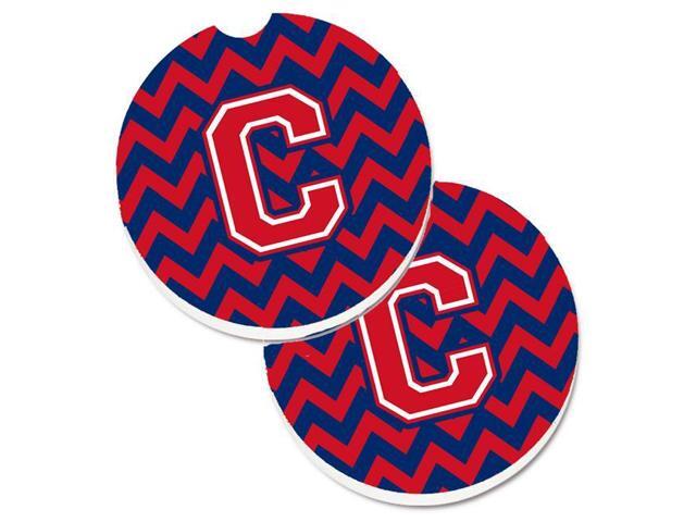 Carolines Treasures CJ1054-CCARC Letter C Chevron Yale Blue & Crimson Set of 2 Cup Holder Car Coaster