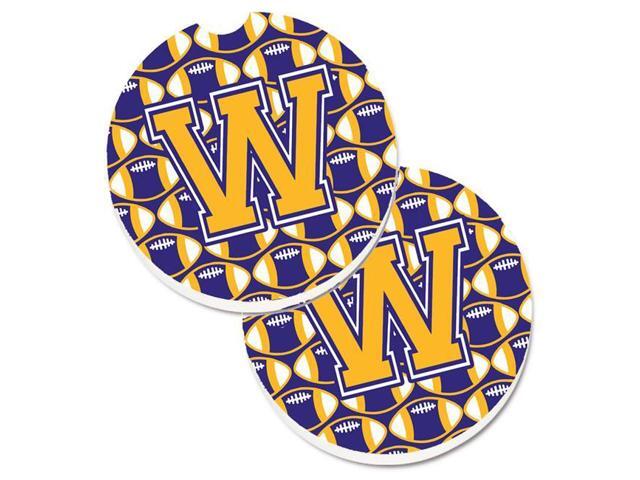 Carolines Treasures CJ1064-WCARC Letter W Football Purple & Gold Set of 2 Cup Holder Car Coaster