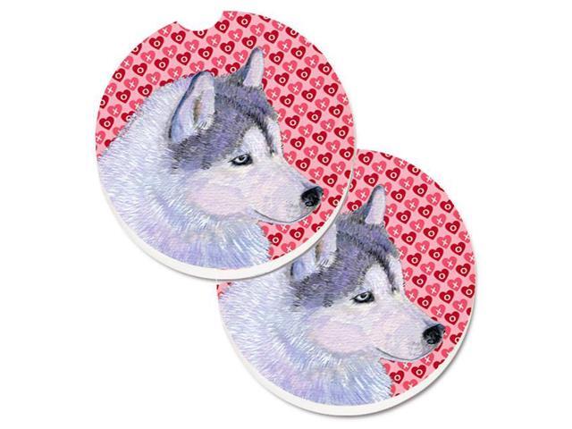 Carolines Treasures SS4464CARC Siberian Husky Hearts Love Valentines Day Set of 2 Cup Holder Car Coaster