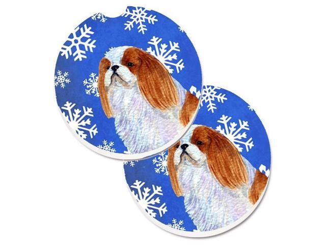 Carolines Treasures SS4645CARC English Toy Spaniel Winter Snowflakes Holiday Set of 2 Cup Holder Car Coaster