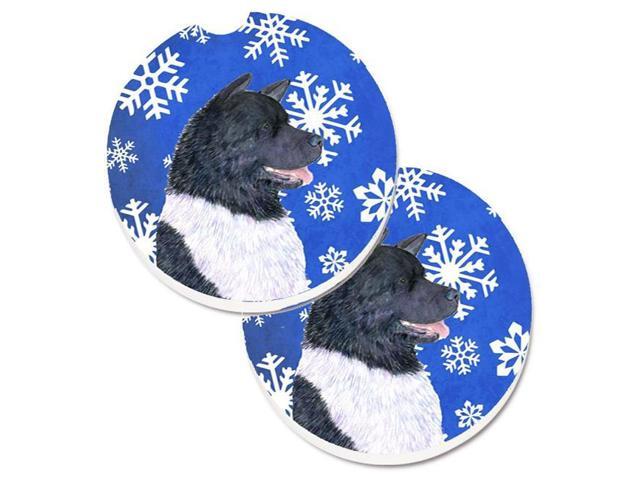 Carolines Treasures SS4659CARC Akita Winter Snowflakes Holiday Set of 2 Cup Holder Car Coaster