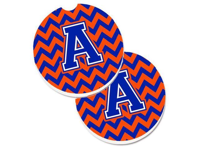 Carolines Treasures CJ1044-ACARC Letter A Chevron Orange & Blue Set of 2 Cup Holder Car Coaster