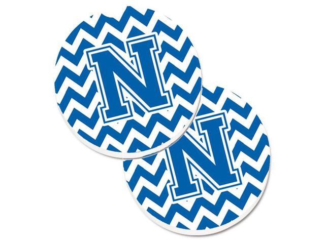 Carolines Treasures CJ1056-NCARC Letter N Chevron Blue & White Set of 2 Cup Holder Car Coaster