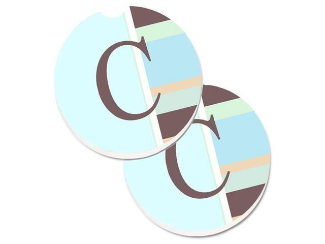 Carolines Treasures CJ1003-CCARC Letter C Initial Monogram Blue Stripes Set of 2 Cup Holder Car Coaster