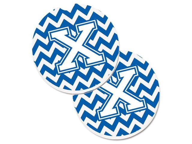 Carolines Treasures CJ1045-XCARC Letter X Chevron Blue & White Set of 2 Cup Holder Car Coaster