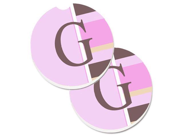 Carolines Treasures CJ1005-GCARC Letter G Initial Monogram Pink Stripes Set of 2 Cup Holder Car Coaster