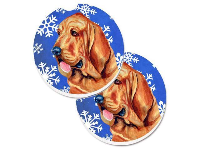 Carolines Treasures LH9286CARC Bloodhound Winter Snowflakes Holiday Set of 2 Cup Holder Car Coaster