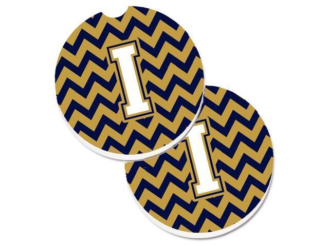 Carolines Treasures CJ1057-ICARC Letter I Chevron Navy Blue & Gold Set of 2 Cup Holder Car Coaster