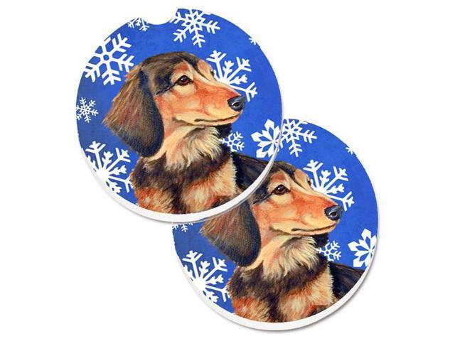 Carolines Treasures LH9301CARC Dachshund Winter Snowflakes Holiday Set of 2 Cup Holder Car Coaster