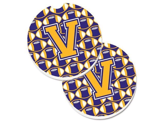 Carolines Treasures CJ1064-VCARC Letter V Football Purple & Gold Set of 2 Cup Holder Car Coaster