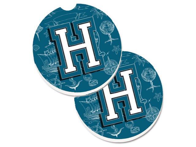 Carolines Treasures CJ2014-HCARC Letter H Sea Doodles Initial Alphabet Set of 2 Cup Holder Car Coaster