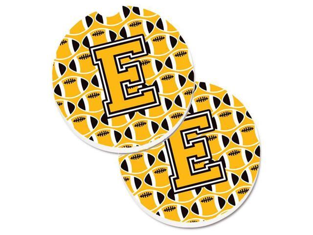 Carolines Treasures CJ1080-ECARC Letter E Football Black with Old Gold & White Set of 2 Cup Holder Car Coaster